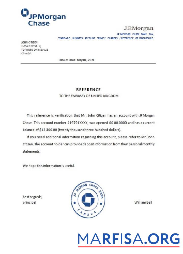 Realistic Canada JP Morgan Chase reference example